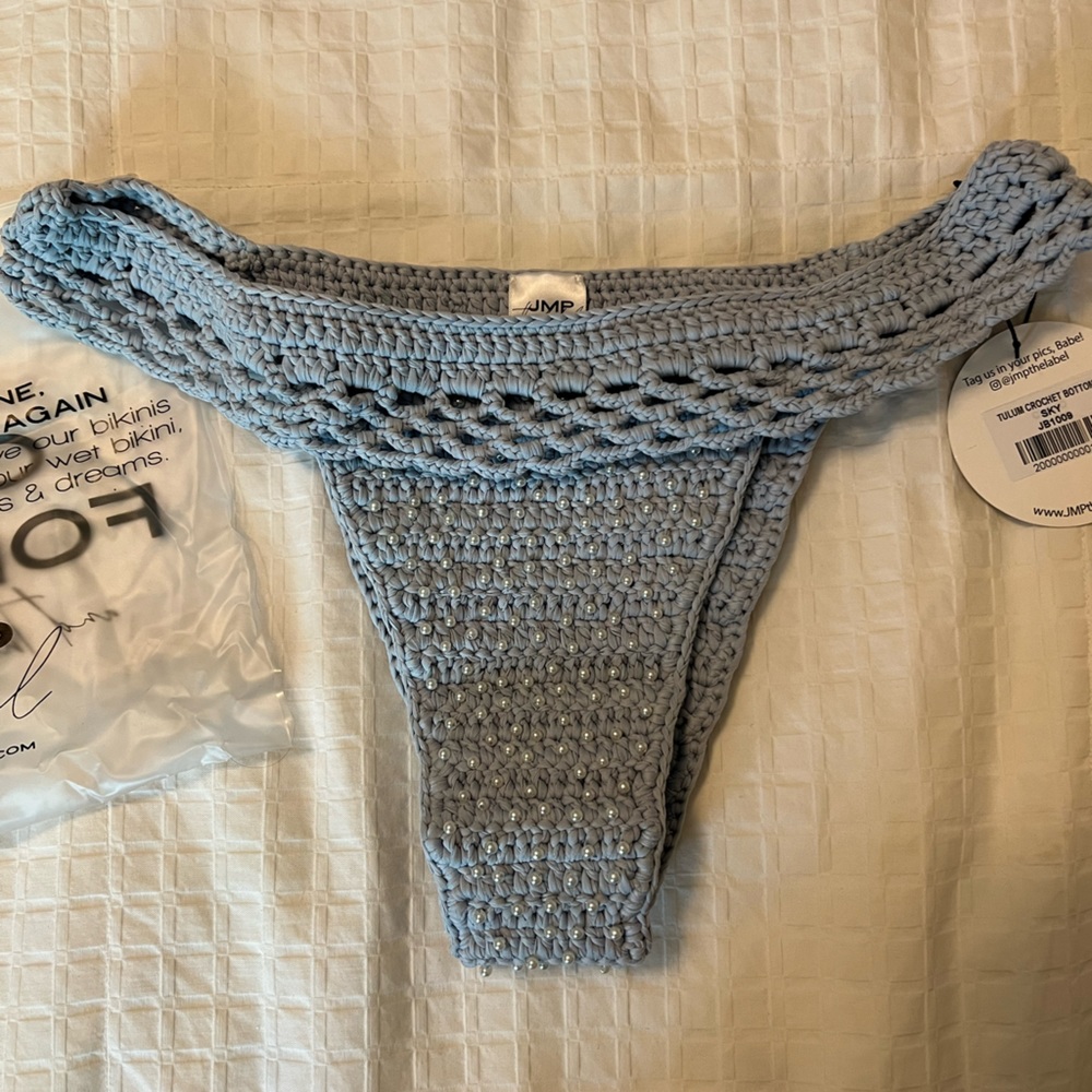 JMP THE LABEL - TULUM CROCHET CHEEKY BIKINI BOTTOM - SKY BLUE - MEDIUM
